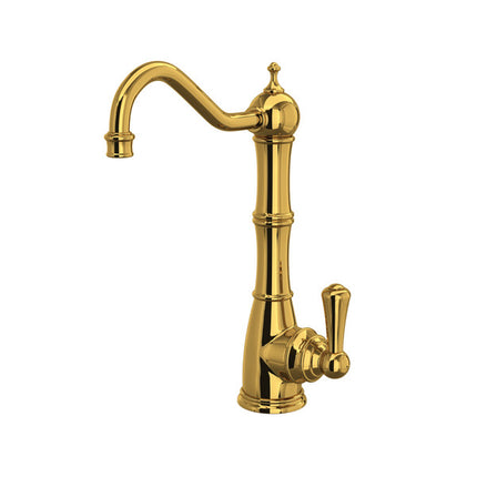 Perrin & Rowe Edwardian Column Spout Filter Faucet - Unlacquered Brass With Metal Lever Handle  U.1621L-ULB-2 Perrin & Rowe