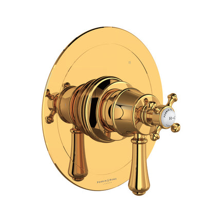 Perrin & Rowe Georgian Era 1/2 Inch Thermostatic & Pressure Balance Trim With 3 Functions (No Share) With Lever Handle - English Gold  U.TGA47W1LSP-EG Perrin & Rowe