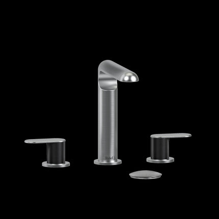 Riobel Ciclo Collection 8" Lavatory Widespread Bathroom Faucet With With Knurled Lever Handles - Brushed Chrome/Black Riobel